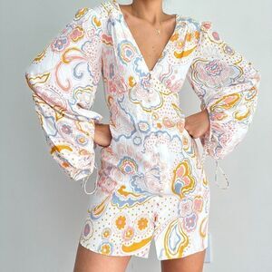 NEW Ted Baker Mini Dress Womens Small Exaggerated Sleeves Floral Paisley Tunic